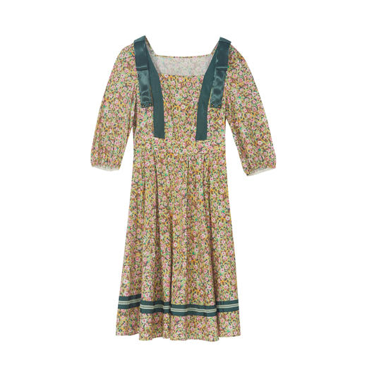 谜底小碎花纯棉连衣裙2022秋复古收腰显瘦灯笼袖中长裙223ML1182 商品图4