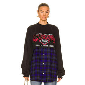 BALENCIAGA 巴黎世家 女士棉质 B Authentic 正宗艺术品刺绣补丁圆领长袖T恤 混色 698227 TMM08 0521