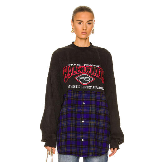 BALENCIAGA 巴黎世家 女士棉质 B Authentic 正宗艺术品刺绣补丁圆领长袖T恤 混色 698227 TMM08 0521 商品图0