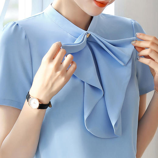 XZ-9612衬衫女时尚洋气新款夏季韩版收腰百搭荷叶边职业短袖衬衣 商品图2