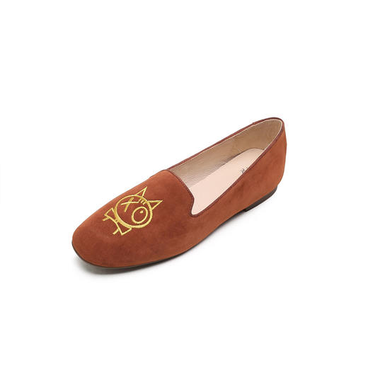 西村名物秋新款刺绣卡通玩趣定制女单鞋平底鞋豆豆鞋一脚蹬奶奶鞋T23AE36818 商品图2