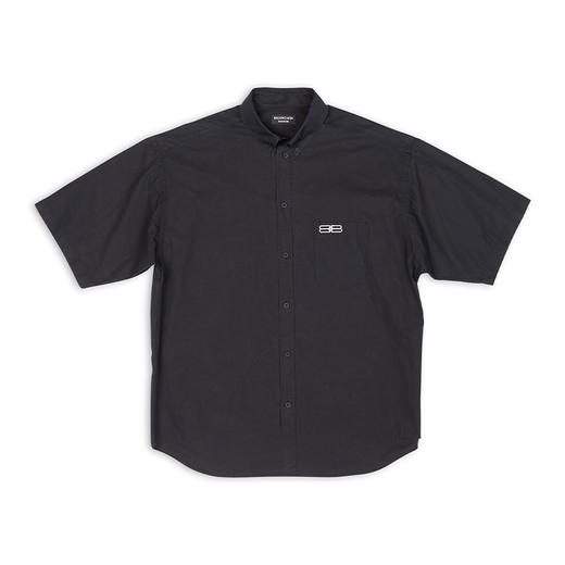 BALENCIAGA 巴黎世家 男士棉质府绸大号 BB Icon徽标刺绣短袖衬衫 黑色 699057 TYB18 1000 商品图0