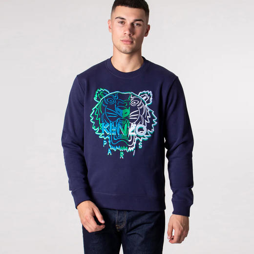 KENZO 高田贤三 男士棉质经典大虎头印花圆领长袖卫衣 藏蓝色 FC65 SW141 4XF 76 商品图0
