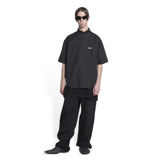 BALENCIAGA 巴黎世家 男士棉质府绸大号 BB Icon徽标刺绣短袖衬衫 黑色 699057 TYB18 1000 商品图3