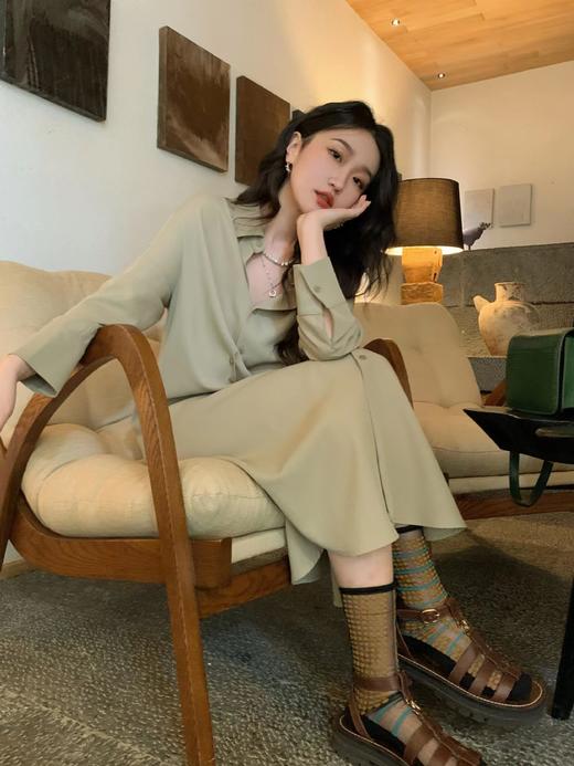 （清仓现货）【社群供A】早秋新款女装连衣裙气质长款衬衫裙涤纶 商品图2