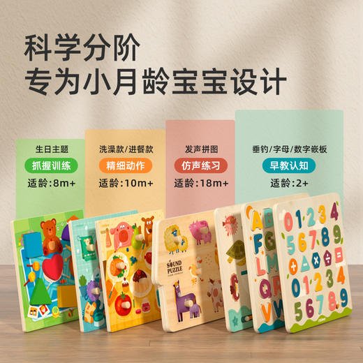弥鹿蒙氏早教1-2岁认知手抓板木质儿童宝宝识字磁力拼图益智玩具 商品图2