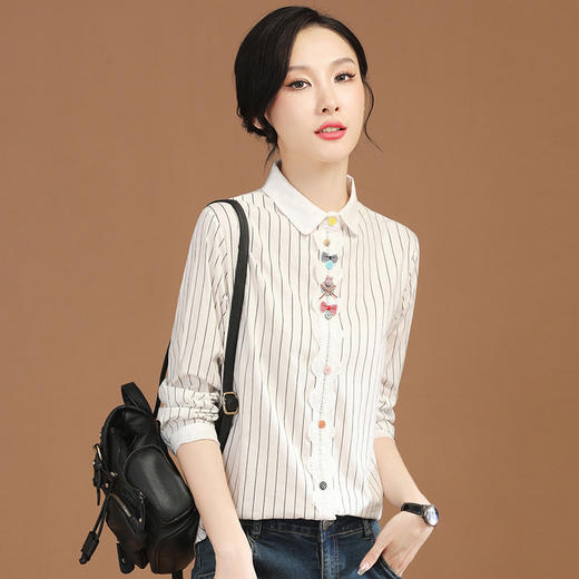 条纹长袖拼接衬衣，法式设计感小众衬衫上衣GYM-B0630 商品图0
