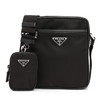 【二】PRADA 普拉达 男士 Re-Nylon 再生尼龙 Saffiano 十字纹皮革珐琅金属三角徽标子母单肩包 黑色 2VH112 2DMH F0002 XOP 商品缩略图0