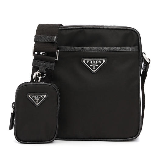 【二】PRADA 普拉达 男士 Re-Nylon 再生尼龙 Saffiano 十字纹皮革珐琅金属三角徽标子母单肩包 黑色 2VH112 2DMH F0002 XOP 商品图0