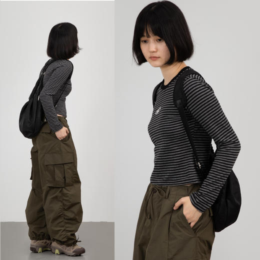 CryingCenter 美式复古灰条纹logo印花 修身显瘦长袖T恤 哭喊中心 商品图0