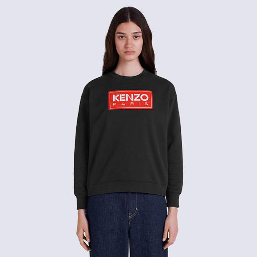 KENZO 高田贤三 女士棉质字母徽标印花圆领长袖卫衣 黑色 FC62 SW002 4MF 99J 商品图1