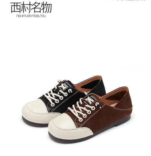 西村名物2022秋季新款真皮小白鞋百搭软底鞋女平底板鞋ins潮37061 商品图0