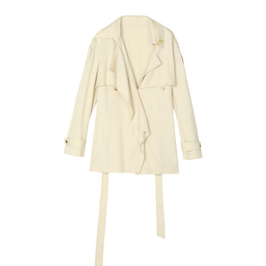 【天丝系列】谜底2022秋荷叶边中长款风衣外套女配胸针223ME1082 商品图4