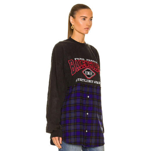 BALENCIAGA 巴黎世家 女士棉质 B Authentic 正宗艺术品刺绣补丁圆领长袖T恤 混色 698227 TMM08 0521 商品图1