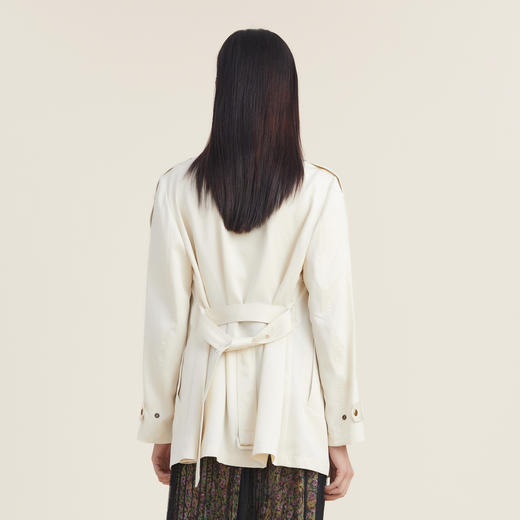 【天丝系列】谜底2022秋荷叶边中长款风衣外套女配胸针223ME1082 商品图2