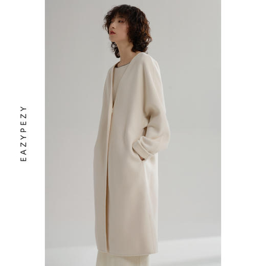 EAZYPEZY 2022AW 满月无领真丝羊毛大衣 商品图3