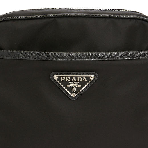 【二】PRADA 普拉达 男士 Re-Nylon 再生尼龙 Saffiano 十字纹皮革珐琅金属三角徽标子母单肩包 黑色 2VH112 2DMH F0002 XOP 商品图3