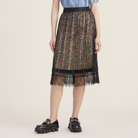 谜底蕾丝半身裙2022秋新品复古优雅小碎花天丝中长裙223MB1167