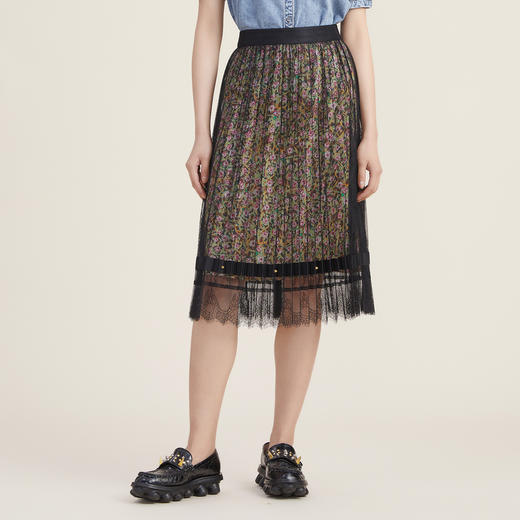 谜底蕾丝半身裙2022秋新品复古优雅小碎花天丝中长裙223MB1167 商品图0