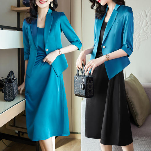 XZ-YIROU-88280+5070醋酸缎面西装外套女夏季薄款时尚气质女神范西装吊带裙两件套 商品图2