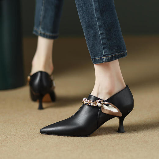尖头细跟，丝带深口女鞋 DB-M5359 商品图0