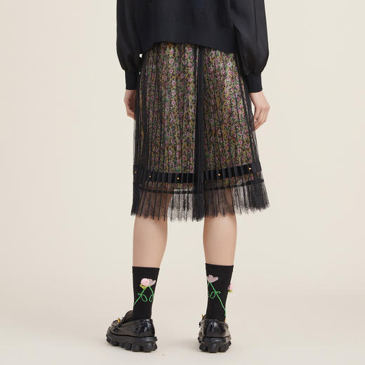 谜底蕾丝半身裙2022秋新品复古优雅小碎花天丝中长裙223MB1167 商品图2