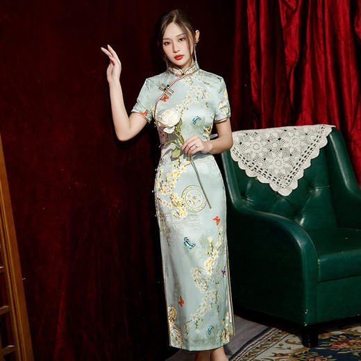 AQYWZY6040 双层八扣短袖长款旗袍2022新款 商品图3