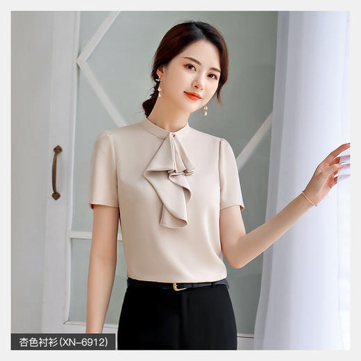 XZ-9612衬衫女时尚洋气新款夏季韩版收腰百搭荷叶边职业短袖衬衣 商品图6