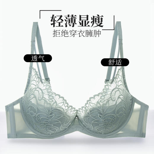夏娃的诱惑浥轻尘组内衣女夏季薄款软钢圈大胸显小蕾丝性感文胸上托防下垂 商品图0