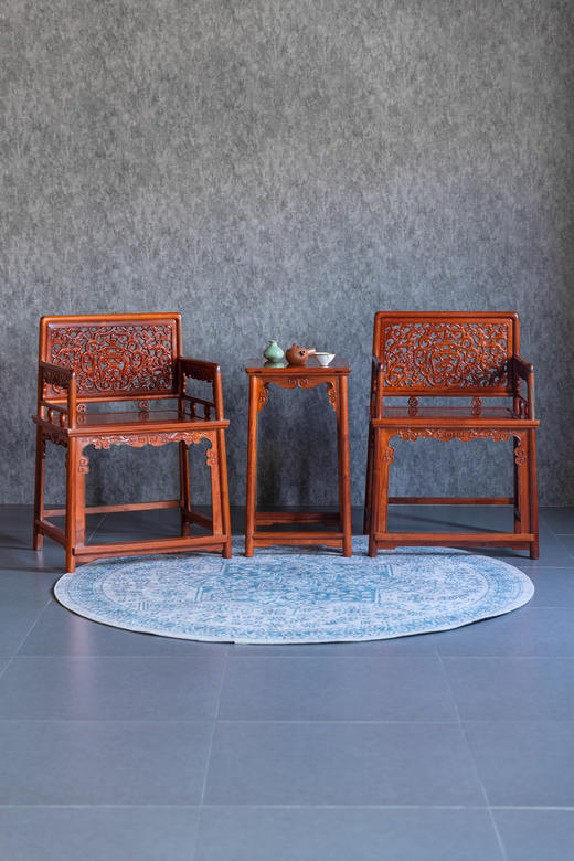 红桥红  家具严选  缅甸花梨（大果紫檀）【螭龙纹 玫瑰椅 三件套】 商品图0