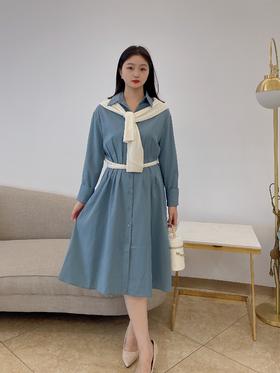 现货 臣禾 纯色收腰褶裥连衣裙K221020802 