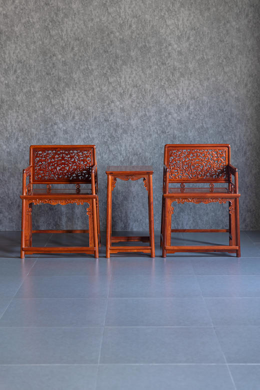 红桥红  家具严选  缅甸花梨（大果紫檀）【螭龙纹 玫瑰椅 三件套】 商品图2