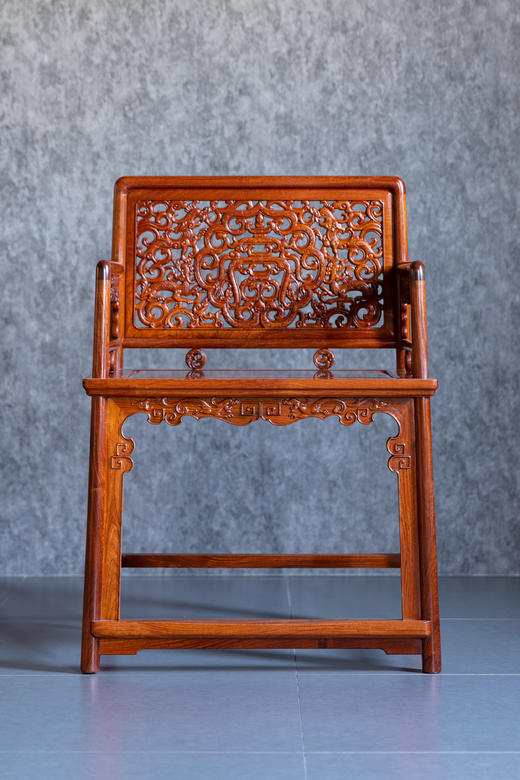 红桥红  家具严选  缅甸花梨（大果紫檀）【螭龙纹 玫瑰椅 三件套】 商品图3