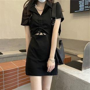 （清仓现发）【社群供G】2022夏季polo连衣裙设计感假两件抽绳褶皱连衣裙 商品图0