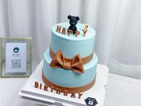 棕色系男士领结双层蛋糕