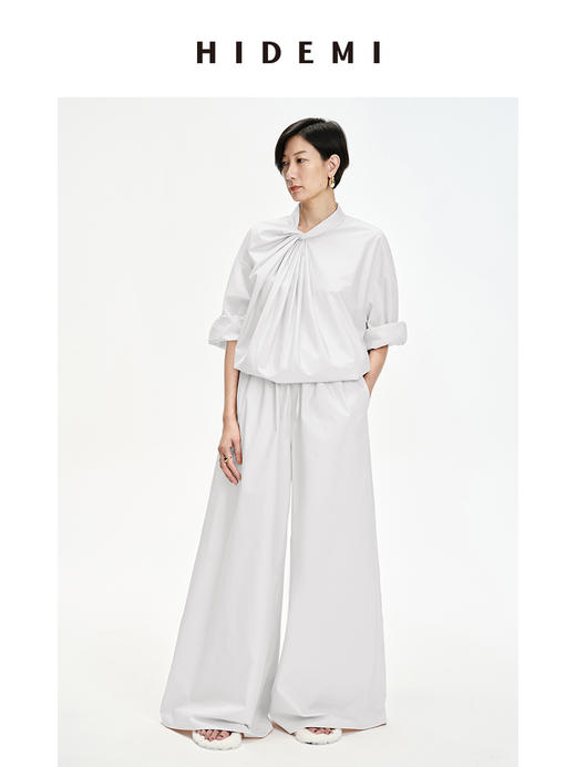 HIDEMI 设计感⽔洗棉褶皱套装 ⾁桂粉/⽩⾊/⿊⾊ 商品图12