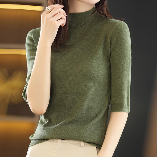 五分袖半高领打底衫内搭毛衣薄款修身上衣半袖针织衫YX792 商品图3