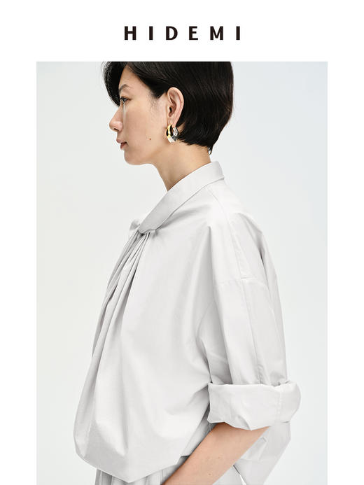 HIDEMI 设计感⽔洗棉褶皱套装 ⾁桂粉/⽩⾊/⿊⾊ 商品图11