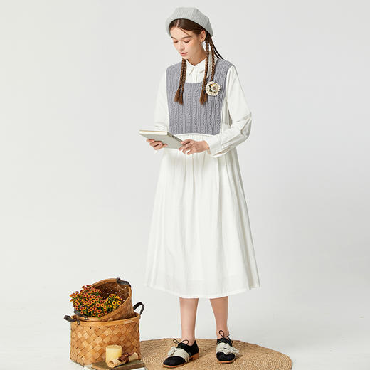 Famecoco范可儿毛衣拼接连衣裙假两件秋冬长袖衬衫裙原创小众设计 商品图4