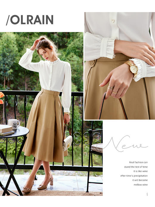 OLrain法式白色长袖衬衫女早秋2022年新款宽松气质立领泡泡袖衬衣 商品图0