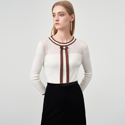 EITIE爱特爱EITIE爱特爱冬季新款款时尚百搭飘带圆领针织衫女上衣套头6801525 商品图4