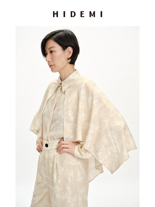 HIDEMI 裸⾊抽象印花⽃篷式设计感衬衫套装 衬衫/⻓裤 商品图5