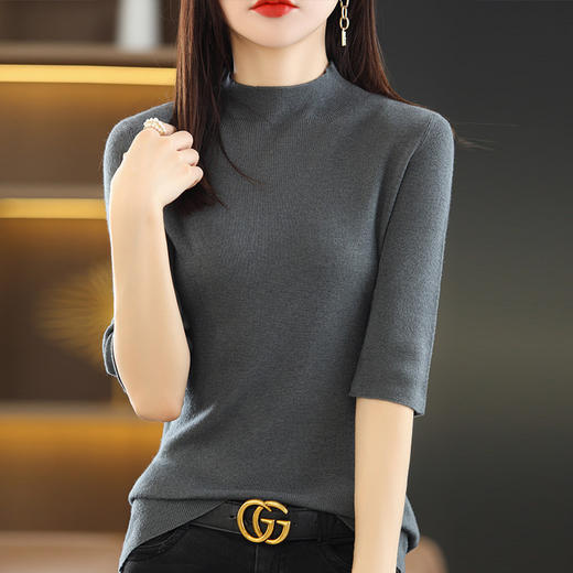 五分袖半高领打底衫内搭毛衣薄款修身上衣半袖针织衫YX792 商品图4