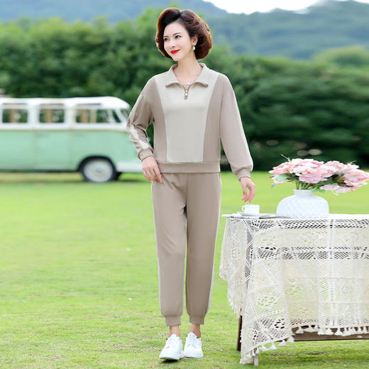 YMS-AA1149新款时尚气质休闲运动拼色拉链翻领卫衣裤子两件套 商品图1