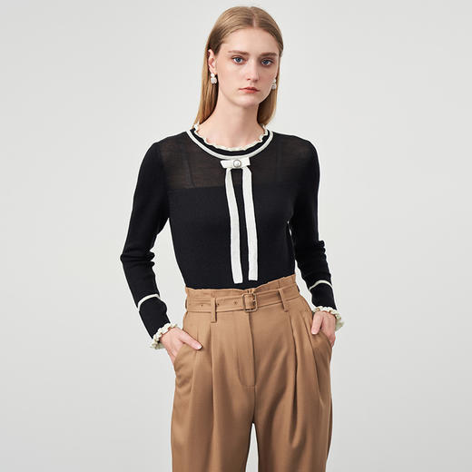 EITIE爱特爱EITIE爱特爱冬季新款款时尚百搭飘带圆领针织衫女上衣套头6801525 商品图8