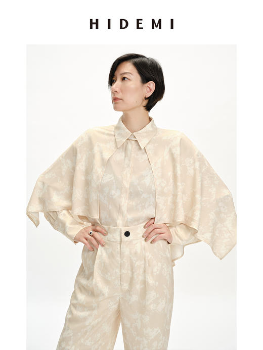 HIDEMI 裸⾊抽象印花⽃篷式设计感衬衫套装 衬衫/⻓裤 商品图3