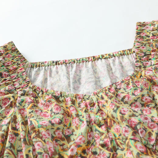 谜底纯棉长袖衬衫女2022秋V领小碎花收腰显瘦灯笼袖上衣223MS1184 商品图2