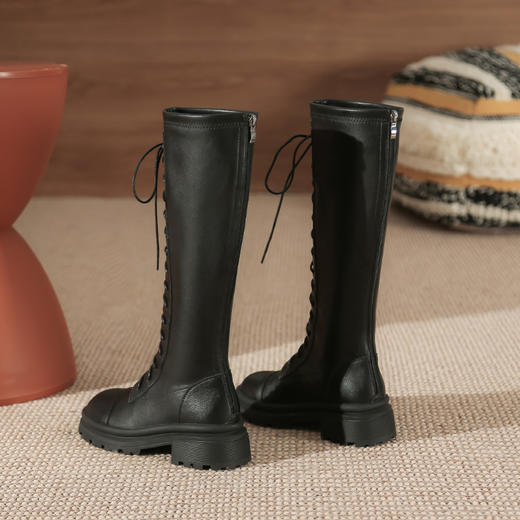 骑士靴高筒秋冬新款复古英伦风长靴粗跟厚底圆头百搭不过膝靴子女 商品图3
