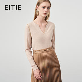 EITIE爱特爱冬季新款时尚气质V领简约纯色针织衫上衣6801518