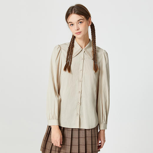 Famecoco范可儿天丝棉衬衫针织马甲两件套女学院风春秋季上衣套装F225EC003 商品图3